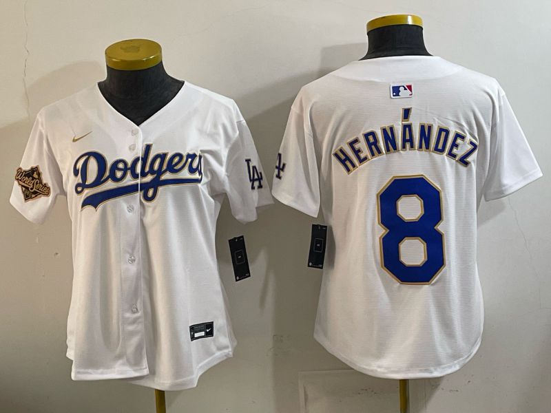 Women 2026 Los Angeles Dodgers #8 Hernandez White Gold Game Nike MLB Jersey style 05